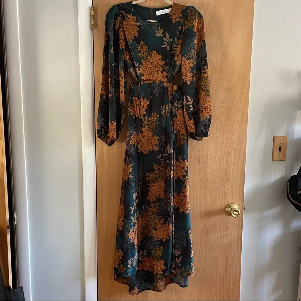 ASTR Teal and Orange Floral Midi Dress - Picture 5 of 5